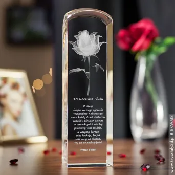 Statuetka szklana Róża 3D Kwiat Miłości zaokrąglona