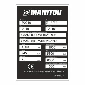 Zastępcza tabliczka znamionowa MANITOU