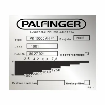 Zastępcza tabliczka znamionowa PALFINGER