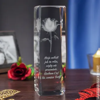 Statuetka szklana Róża 3D Kwiat Miłości