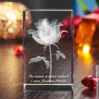 Statuetka szklana Róża 3D Kwiat Miłości