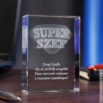 Statuetka szklana Odznaka 3D Super Szef